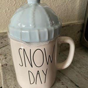 Rae Dunn Snow Day mug with topper